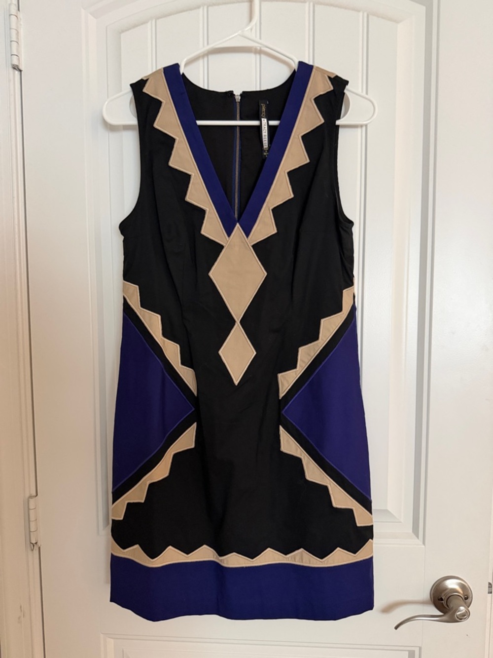 Plenty by Tracy Reese Black, Purple & Tan Geometric V-Neck Shift Dress